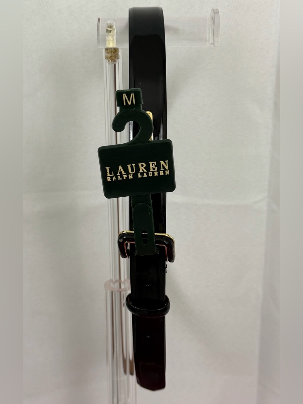 Lauren Ralph Lauren Black Patent 1” Wide Belt with Gold Hardware Medium NWT